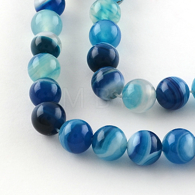 Dyed Natural Striped Agate/Banded Agate Round Bead Strands G-R342-6mm-05-1