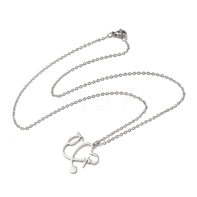 304 Stainless Steel Heart Shaped Stethoscope Pendant Necklaces for Women NJEW-B158-03P-1