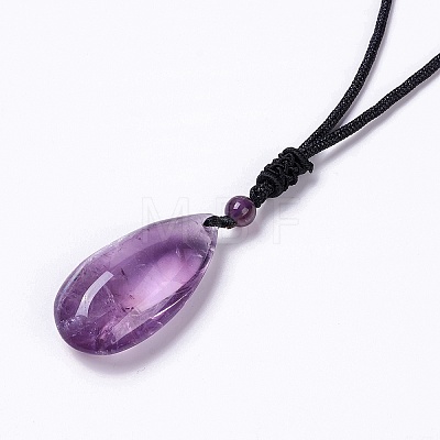 Natural Amethyst Pendant Necklace with Nylon Cord for Women G-G993-C01-1
