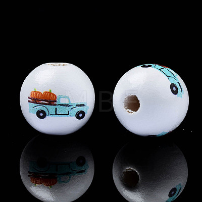 Autumn Theme Printed Natural Wood Beads WOOD-S057-094-1