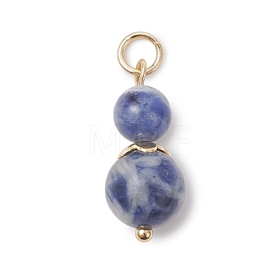 3Pcs 3 Styles Dyed Natural Quartz & Blue Spot Jasper & Lapis Lazuli Round Beaded Pendants PALLOY-JF04701-01-1