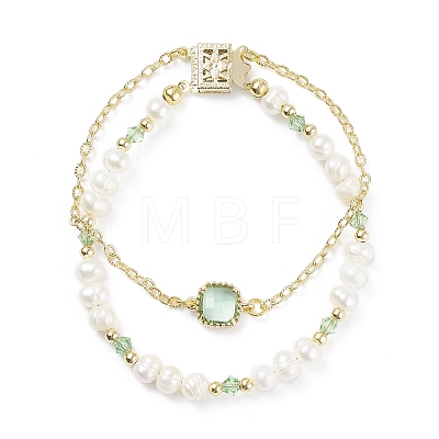 Natural Pearl & Glass Beaded Multi-strand Bracelet with Brass Cable Chains for Women BJEW-TA00077-01-1