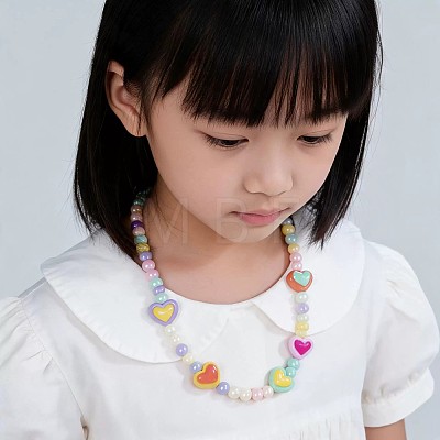 Rainbow Color Resin Beaded Stretch Bracelets & Necklaces for Kids WGBA309-01-1