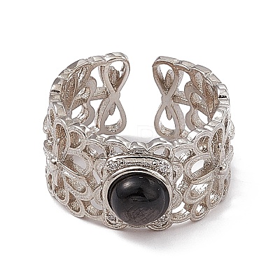 Hollow Natural Obsidian Cuff Rings KK-G273-08P-1