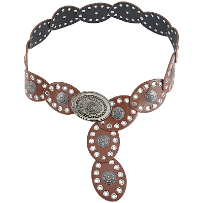 Vintage Alloy & PU Leather Oval Coin Waist Belts AJEW-WH20128-038B-1-1