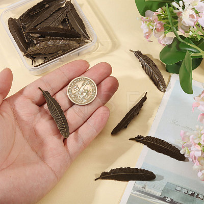 20Pcs Feather Shape Brass Brooch JEWB-CO0001-01AB-1