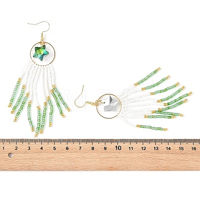 Star Glass Seed Beaded Dangle Tassel Earrings EJEW-MZ00777-02-1