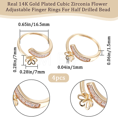 4Pcs Brass Micro Pave Clear Cubic Zirconia Cuff Ring Setting KK-BBC0008-81-1