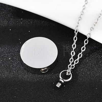 304 Stainless Steel Flat Round Pendant Pet Urn Ashes Necklaces NJEW-S455-01P-1