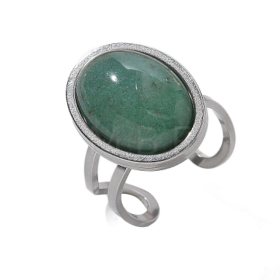 Oval Natural Green Aventurine Finger Rings RJEW-M062-02P-17-1