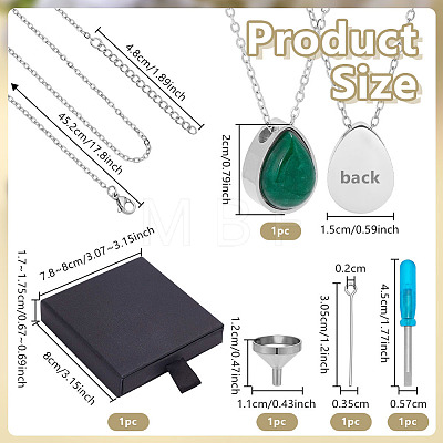 Dyed Natural White Jade Green Teardrop Urn Ashes Pendant 304 Stainless Steel Cable Chain Necklaces NJEW-OC0001-09B-1