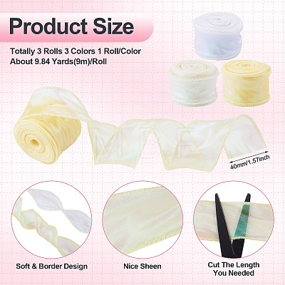 3 Rolls 3 Colors Fishtail Yarn Iridescent Ribbon for Bowknot Making OCOR-TA0004-11B-1