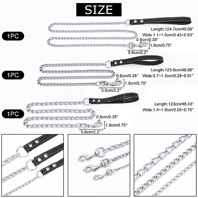 CHGCRAFT 3Pcs 3 Style Iron Curb Chains & PU Leather Handles Ropes AJEW-CA0001-69-1