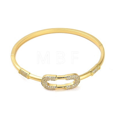 Brass Micro Pave Clear Cubic Zirconia Hollow Rectangle Hinged Bangles for Woman BJEW-M312-03B-G-1