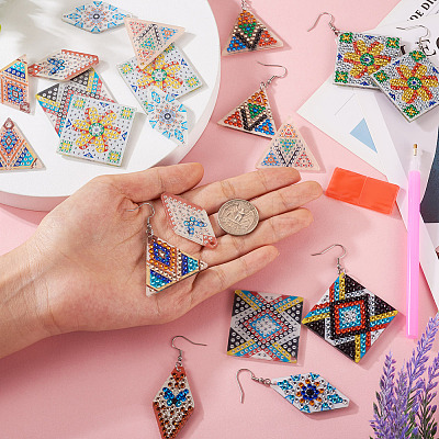  DIY Diamond Painting Rhombus & Triangle Dangle Earring Kits DIY-TA0004-97-1