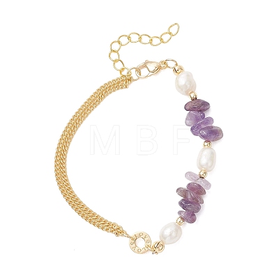 Natural Gemstone Chip Beads Link Bracelets BJEW-JB12884-1