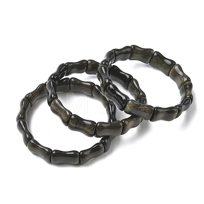 Bamboo Natural Golden Sheen Obsidian Beads Stretch Bracelets for Women Men BJEW-K304-01D-1