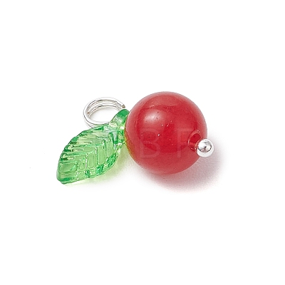 Natural Dyed Malaysia Jade Round Fruit Charms with Glass Leaves PALLOY-JF03401-01-1