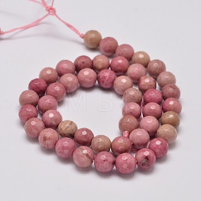 Faceted Natural Rhodonite Round Bead Strands G-M289-02-6mm-1