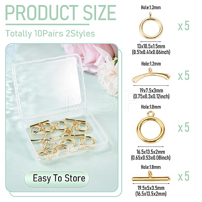 10Pcs 2 Styles Brass Toggle Clasps FIND-TA0008-44C-1