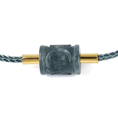 Natural Jadeite Adjustable Cowhide Leather Cord Slider Bracelets with Brass Slider Beads BJEW-N041-06A-1