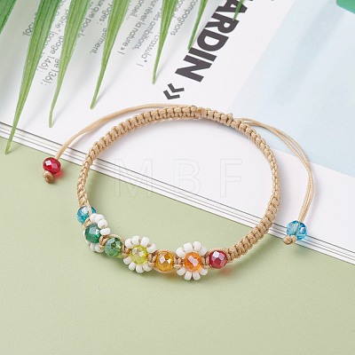 Flower Shape Braided Bead Bracelet BJEW-TA00039-04-1