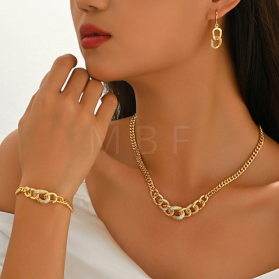 Brass Clear Cubic Zirconia Curb Chain Bracelets & Earrings & Necklaces Sets for Women QN4709-1