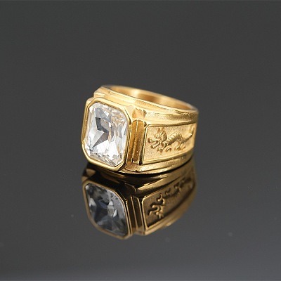 304 Stainless Steel with Cubic Zirconia Dragon Pattern Finger Rings for Men FS-WGD623F-17-1