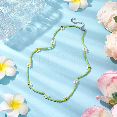 Glass Seed Bead Beaded Flower Necklaces NJEW-TA00171-1