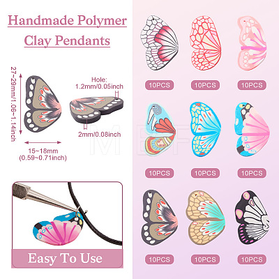 90Pcs 9 Colors Handmade Polymer Clay Pendants CLAY-TA0001-22-1