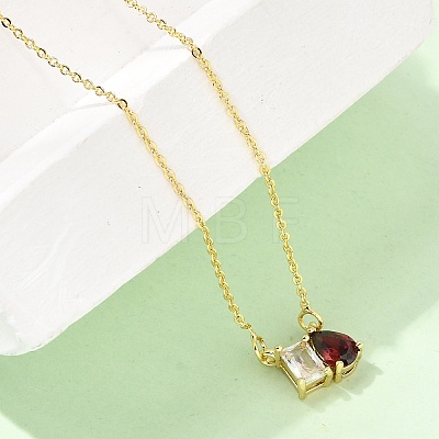 Brass Pave Cubic Zirconia Rectangle & Teardrop Pendant Cable Chain Necklaces KK-CBAB173-05G-11-1