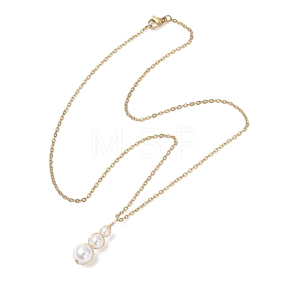 White Round Shell PearlBeaded Pendant 304 Stainless Steel Cable Chain Necklaces for Women NJEW-JN05795-1