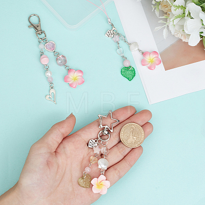 3Pcs 3 Styles Flower Acrylic & Imitation Pearl Pendant Decorations HJEW-BC0001-63-1