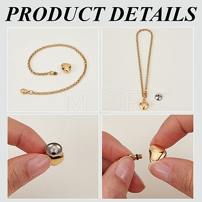 2Pcs Heart Non-Tarnish Stainless Steel Charm Bracelets BJEW-CN0001-23G-1