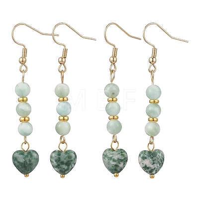 Natural Glass & Natural Green Spot Jasper Dangle Earrings for Women EJEW-JE06956-1