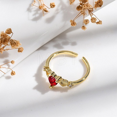 Rack Plating Brass Micro Pave Cubic Zirconia Open Cuff Finger Rings for Women RJEW-M028-90G-1