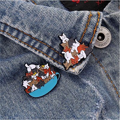 2 Pcs Enamel Lapel Pin Sets Cute Cats Animal Brooch Pins Electrophoresis Black Alloy Cats Brooches for Clothes Bags Backpacks Party Decoration Christmas Gift JBR108A-1