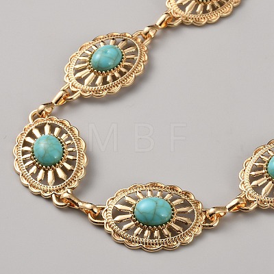 Zinc Alloy with Resin Synthetic Turquoise Oval Link Waist Belly Chains AJEW-WH0063-569G-1