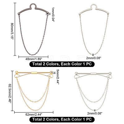   4Pcs 4 Style Brass Hanging Chains Collar Pins Tie Clips AJEW-PH0011-16-1