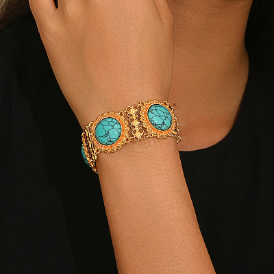 Bohemian Alloy Pave Natural & Dyed Magnesite Beads Link Chain Bracelets KI5721-1