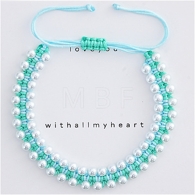 Imitation Pearl Round Beads Braided Bead Bracelets OE8448-2-1