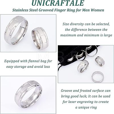 DICOSMETIC 8Pcs 8 Size 201 Stainless Steel Grooved Finger Ring for Men Women RJEW-DC0001-11-1