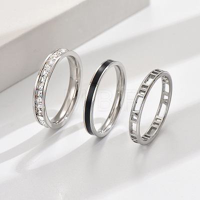 3Pcs Hollow Out 304 Stainless Steel Micro Pave Clear Cubic Zirconia with Enamel Finger Rings FS-WGFDE09-12-1