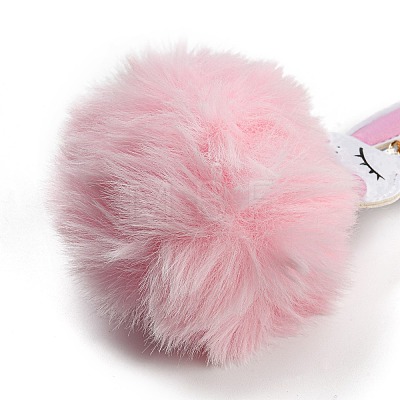 Cute Rabbit PU Leather & Imitate Rex Rabbit Fur Ball Keychain KEYC-C005-02A-1