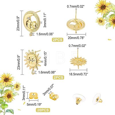  4 Pairs 2 Style Brass Stud Earring Findings KK-NB0002-50-1