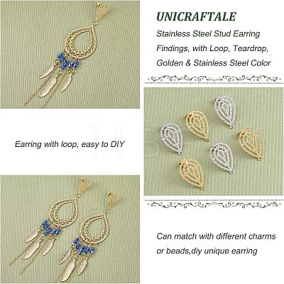 Unicraftale 24Pcs 2 Colors 304 Stainless Steel Stud Earring Findings STAS-UN0037-29-1