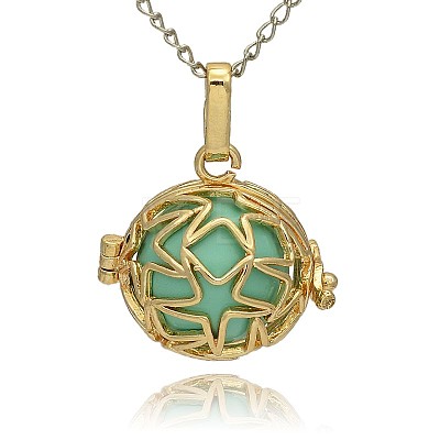 Golden Tone Brass Hollow Round Cage Pendants KK-J231-08G-1