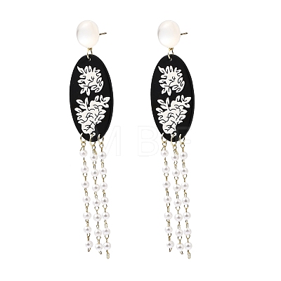 Alloy & Resin Pearl Tassel Stud Dangle Earrings EJEW-G466-04G-1