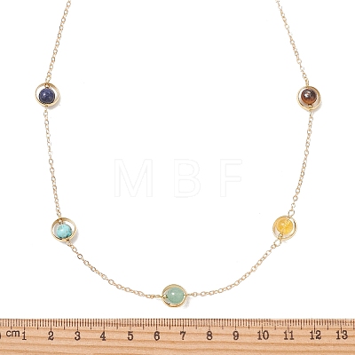 7 Chakra Natural Mixed Stone Round Beads Brass Cable Chain Necklaces NJEW-TA00235-1