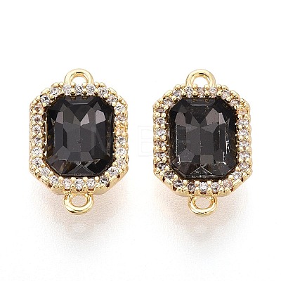Brass Micro Pave Clear Cubic Zirconia and Glass Connector Charms KK-N287-28G-1